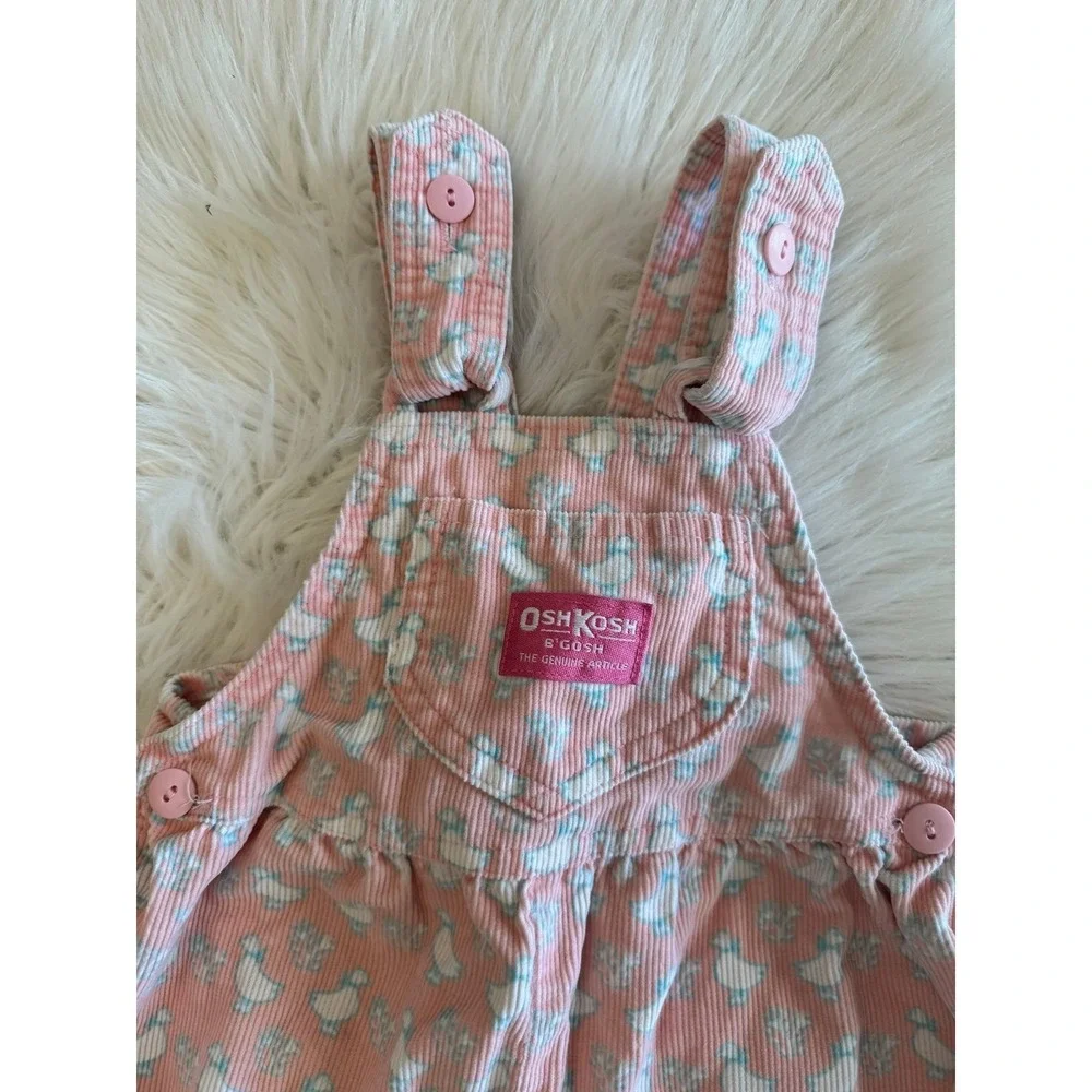 Vintage OshKosh‎ B'gosh pink corduroy overalls duck goose print size 2 EUC